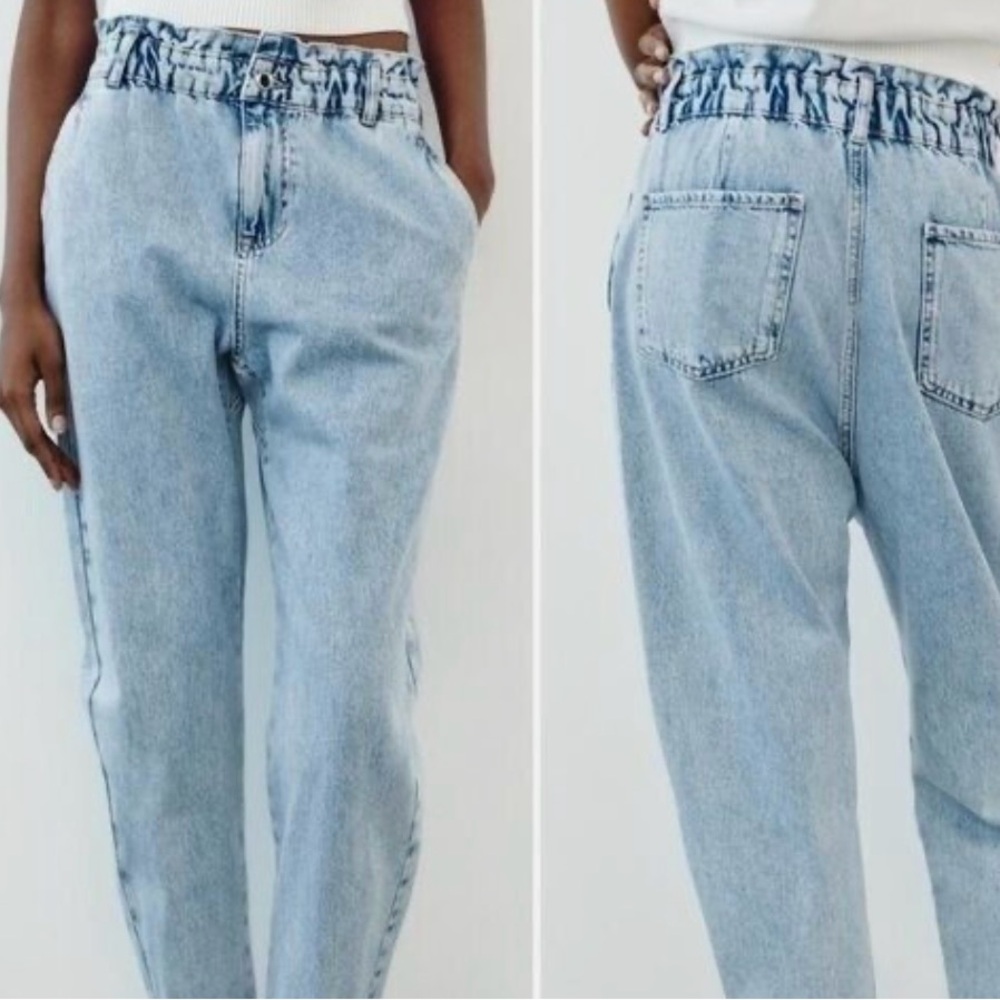 NWT Zara baggy fit paper bag carrot leg ankle rigid jeans 2